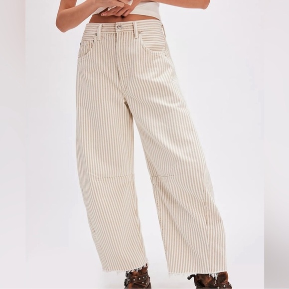 Citizens Of Humanity Denim - Citizens of Humanity Horseshoe Barrel Striped Baggy Jean in Khaki Stripe 32 NWT